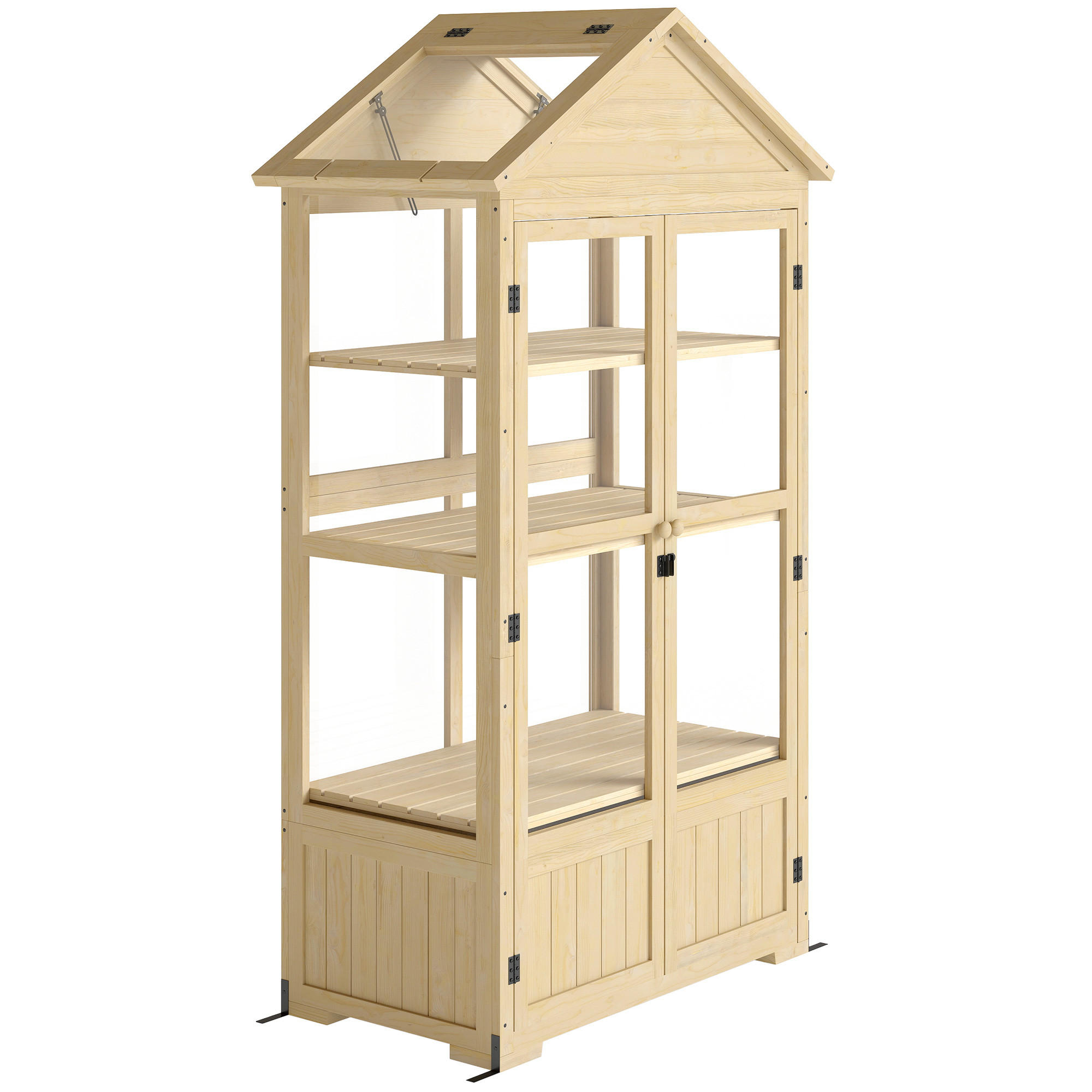 FRÜHBEET aus Holz Abschließbar Gewächshaus Dachfenster, für Garten, Balkon, Natur - Fichtefarben, Holz/Kunststoff (56.5/178/100cm) - Outsunny