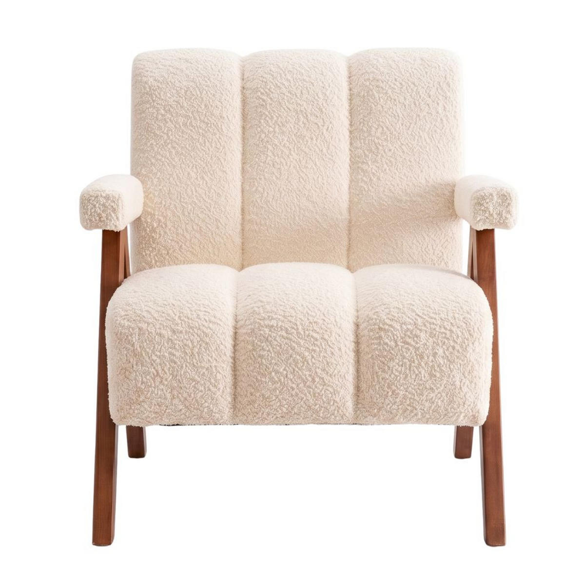FOTOLIU Bouclé cu cadru din lemn masiv - bej, material textil (77/77/68.5cm) - Urban Meuble