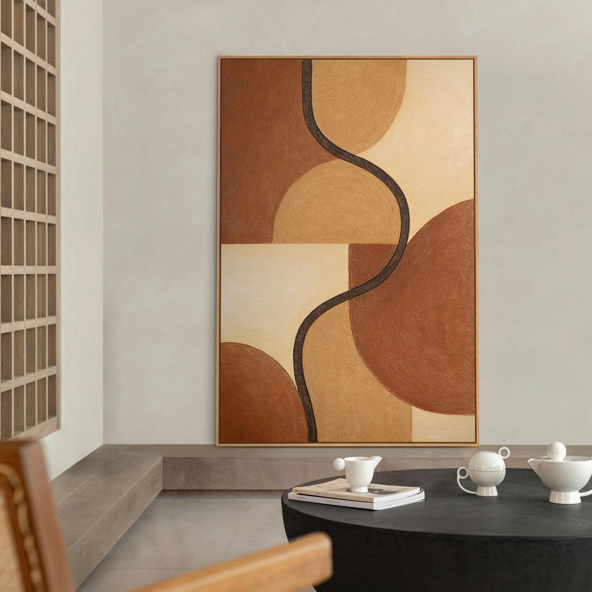 GEMÄLDE Verflechtung der Formen Schattenfugenrahmen Grau 120x80 cm - Grau, Holz (120/80cm) - YS-art gallery