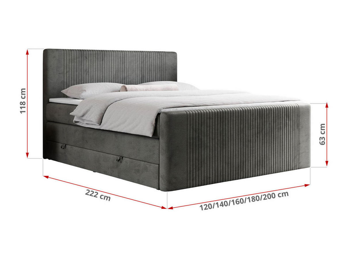 BOXSPRINGBETT KING DOREN 140/200 Dunkelgrau Velvet - H3 - Dunkelgrau, Holz/Textil (140/200cm) - MKS