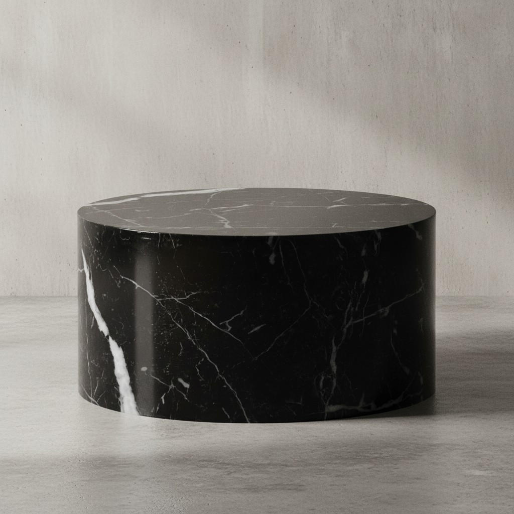 COUCHTISCH mit Hochglanz-Oberfläche, Marmor-Optik, Design rund, Schwarz 60x60x30 cm - Schwarz, Holzwerkstoff (60/60/30cm) - KADIMA DESIGN
