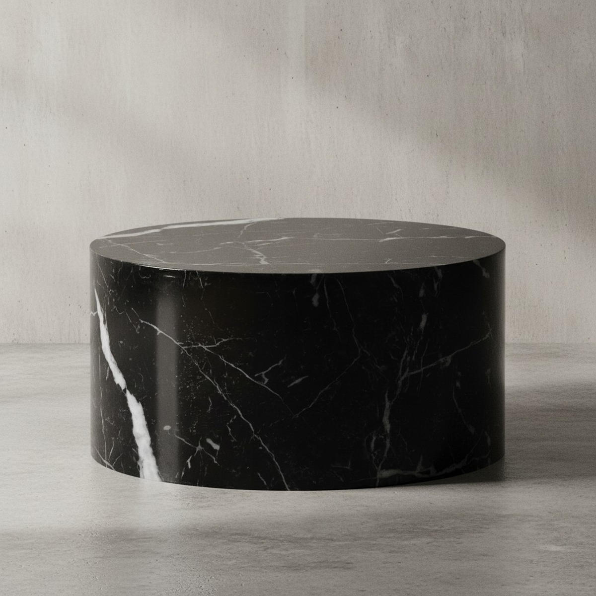COUCHTISCH mit Hochglanz-Oberfläche, Marmor-Optik, Design rund, Schwarz 60x60x30 cm - Schwarz, Holzwerkstoff (60/60/30cm) - KADIMA DESIGN