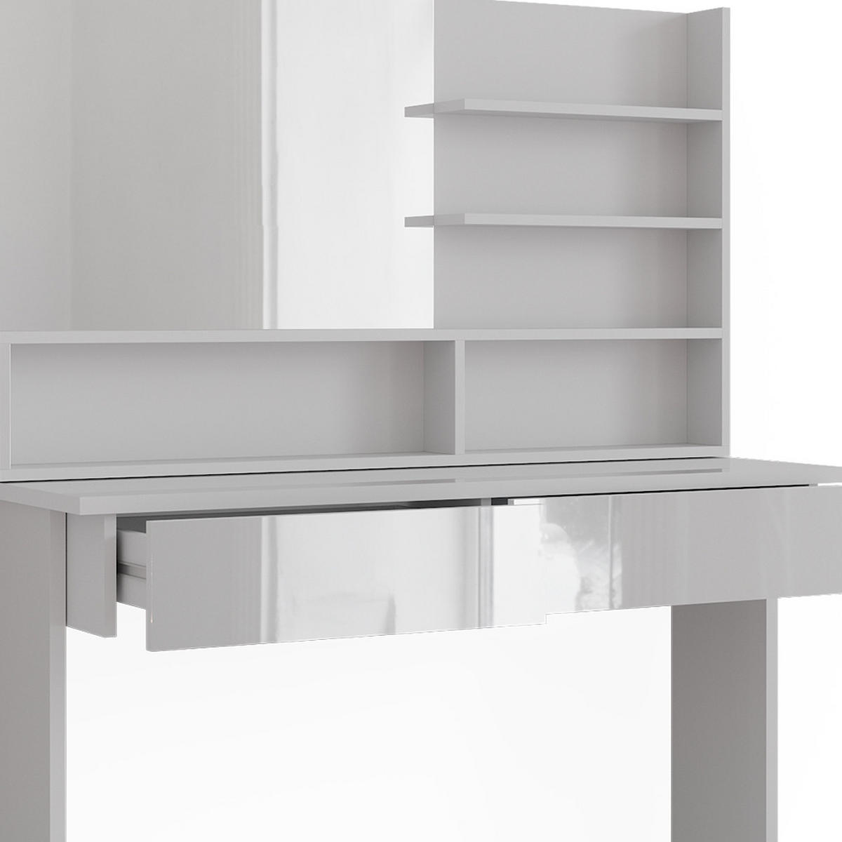 SCHMINKTISCH Azur Weiß 120 cm mit Spiegelregal - Weiß Hochglanz/Weiß, Holzwerkstoff (120/83.5/40cm) - Vicco