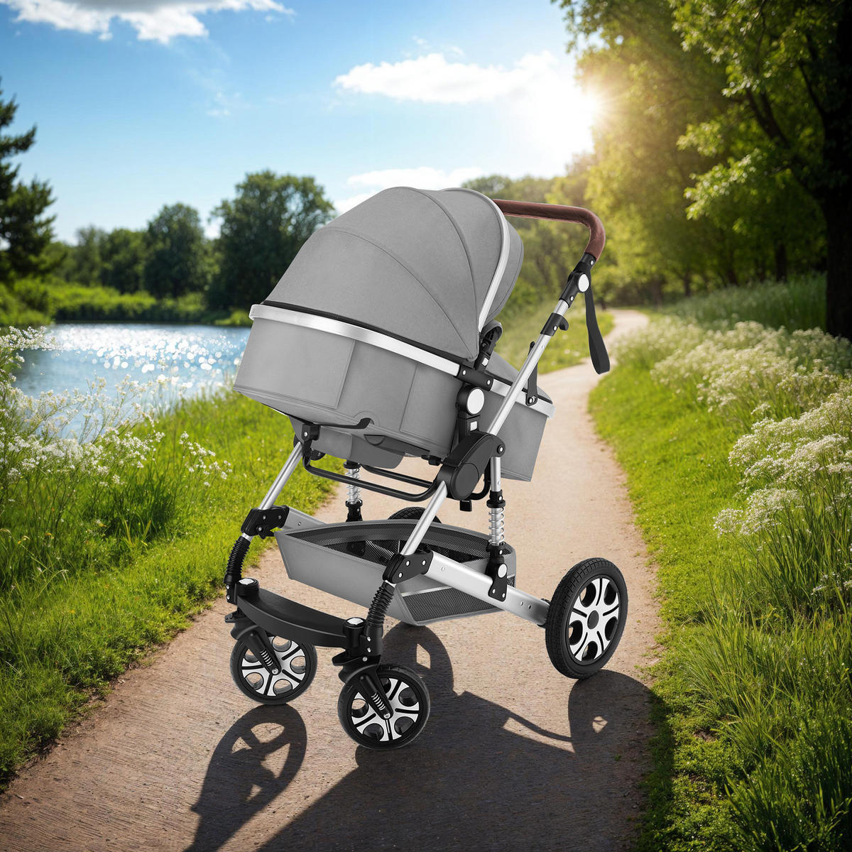 KOMBI-KINDERWAGEN Mats,für 0 bis 36 Monate geeignet, Belastbarkeit 15 kg,grau - Grau, Kunststoff (100/63/120cm) - tectake