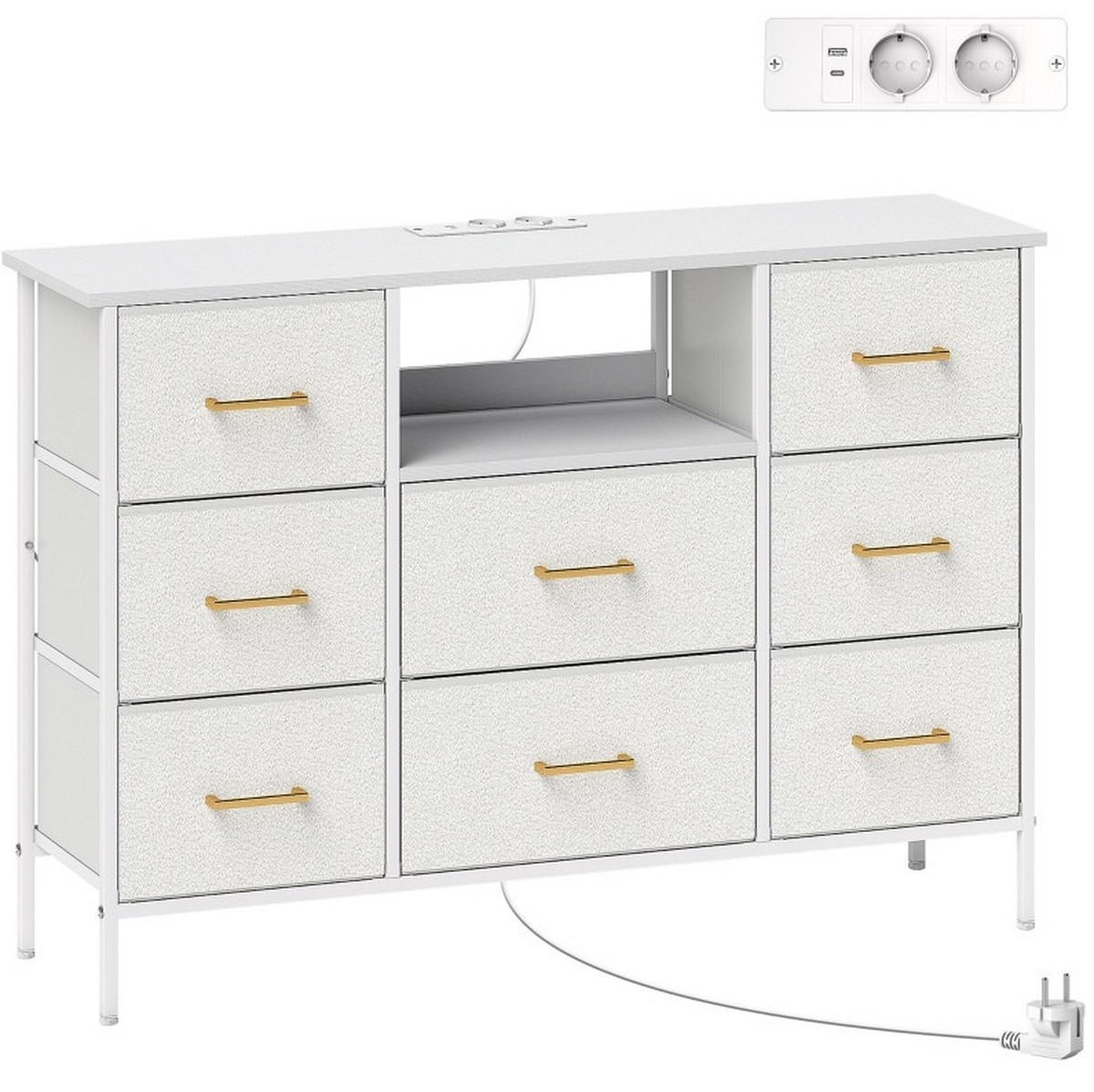 SCHUBLADENKOMMODE 110/30/76 cm mit 8 Schubladen und Ladestation - Creme, Holzwerkstoff (110/76/30cm) - BEAOK