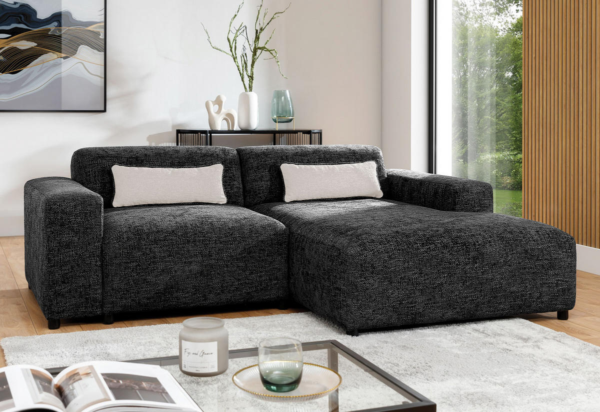 ECKSOFA L Form Jughlio Schwarz 240/165/75 cm Rechts mit Schlaffunktion - Schwarz, Kunststoff/Textil (240/165cm) - AX Living