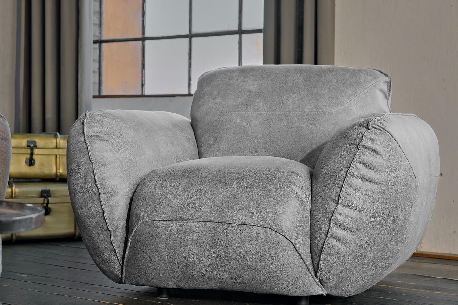 SESSEL DAVITO Grau Leder - Grau, Leder/Textil (128/88/108cm) - KAWOLA