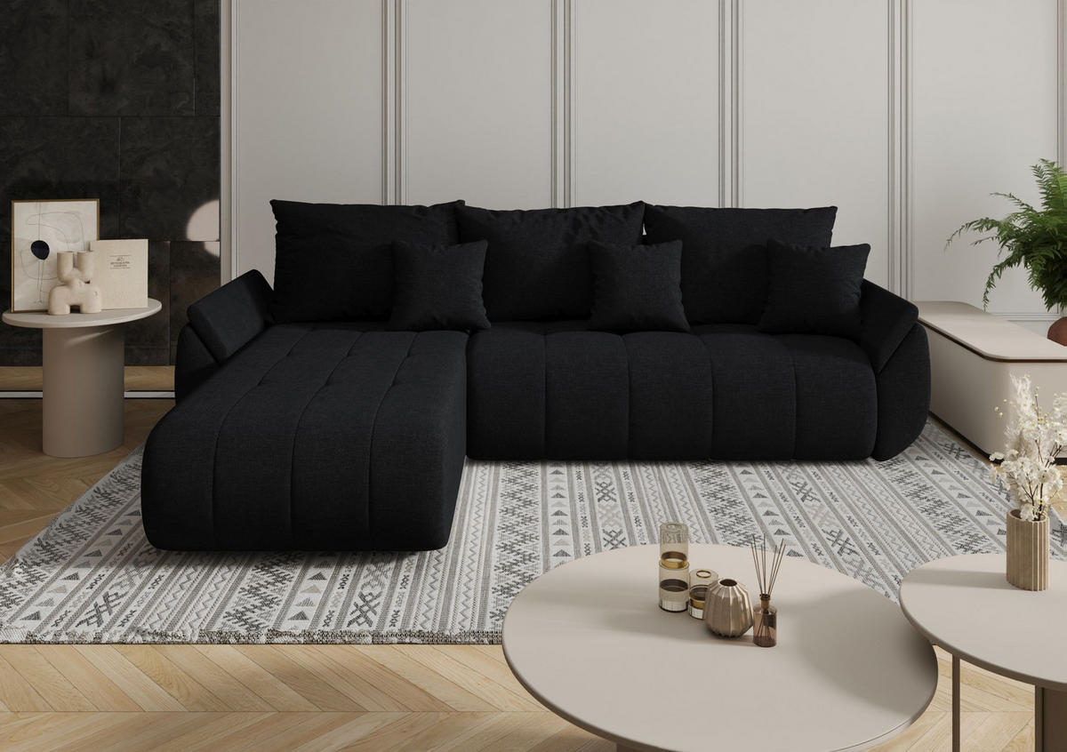 ECKSOFA mit Schlaffunktion TOKYO L Wind 99 - Schwarz, Textil (280/185cm) - Bedante