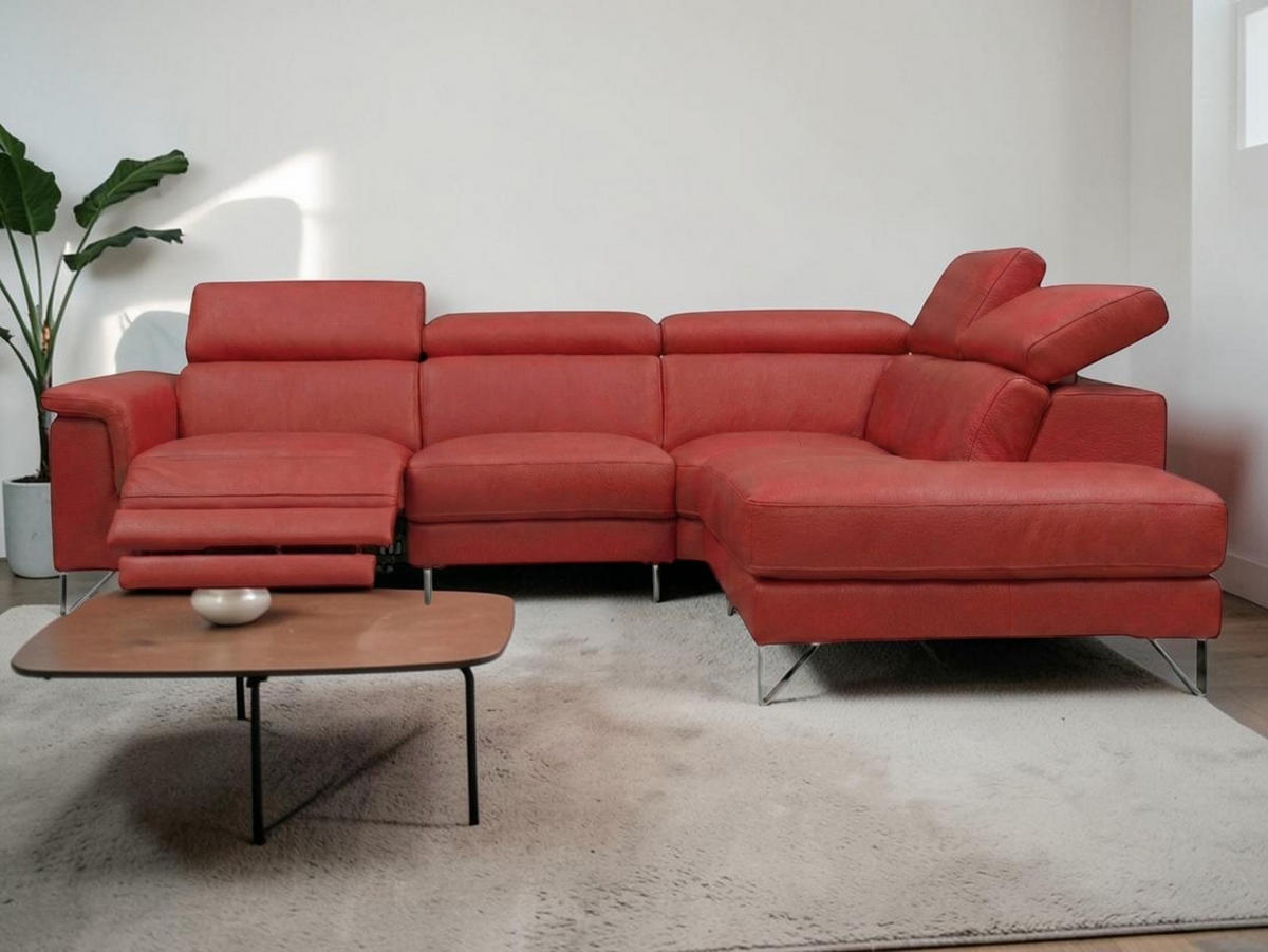 ECKSOFA Antares Echtleder mit 1 x Relaxfunktion Rot - Rot, Leder/Metall (276/224cm)