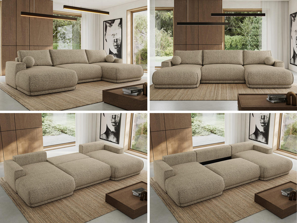 SEDACIA SÚPRAVA RINA U Tmavobežová Štruktúra - čierna/béžová, textil/plast (360/85/170cm) - MKS
