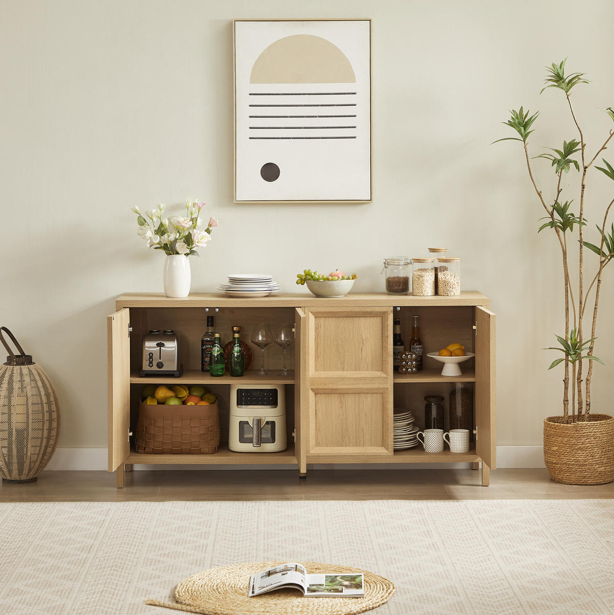 SIDEBOARD 160/40/80 cm aus MDF mit Drucköffnung Eiche - Eichefarben, Holzwerkstoff (160/80/40cm) - Modenvie