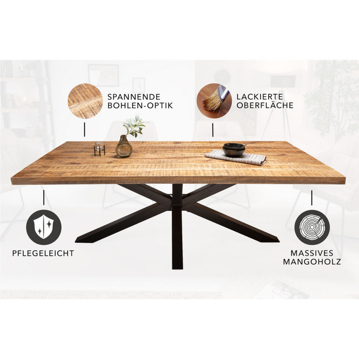 ESSTISCH GALAXIE Mangoholz 200 cm - Braun, Holz (100/200/77cm) - riess-ambiente