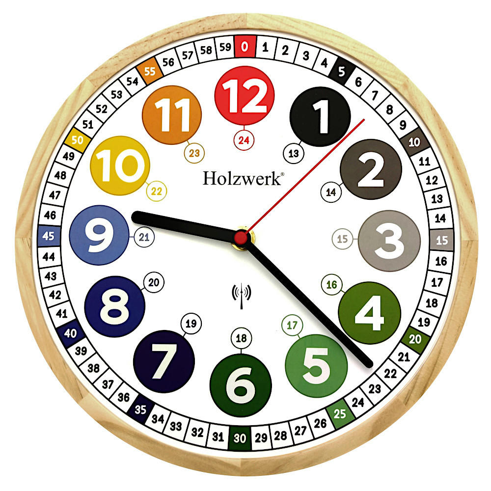 WANDUHR Kinderzimmer MIO & MIA (FUNK) Holz Wand Uhr, beige, weiß - Multicolor, Holz/Metall (25/25/2.4cm) - Holzwerk
