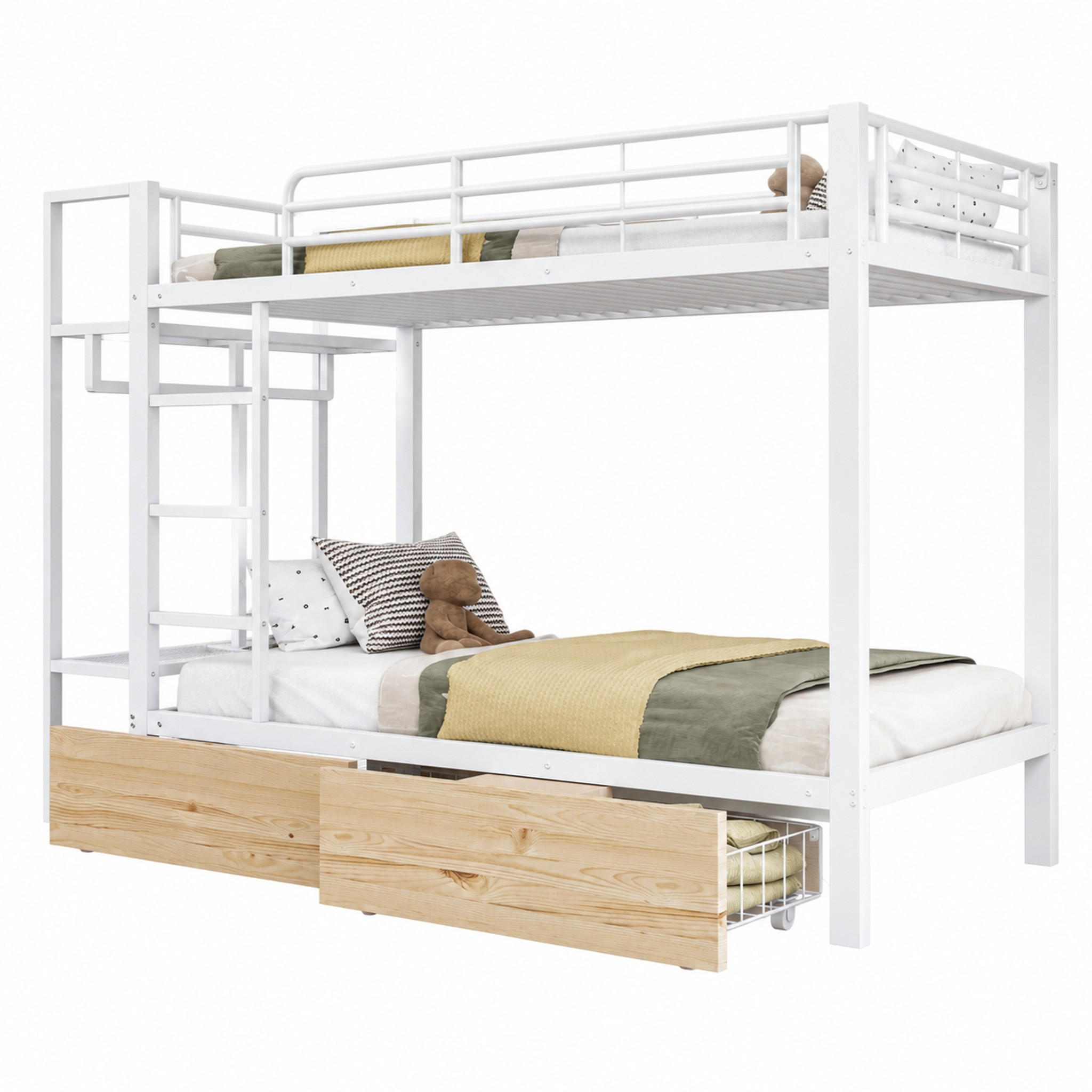 ETAGENBETT mit LED und 2 Schubladen 90x200 cm Metall Weiß - Weiß, Metall (90/200cm) - Meubliv
