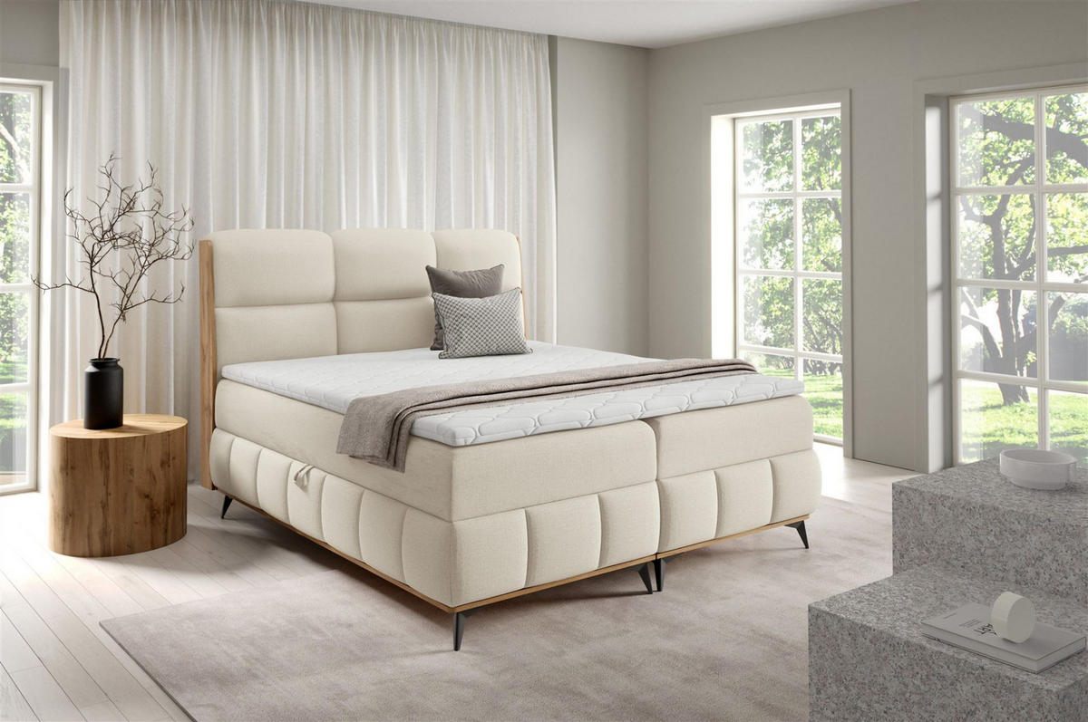 BOXBETT Charlie Premium - Creme, Holzwerkstoff/Textil (160/200cm) - Fun Möbel