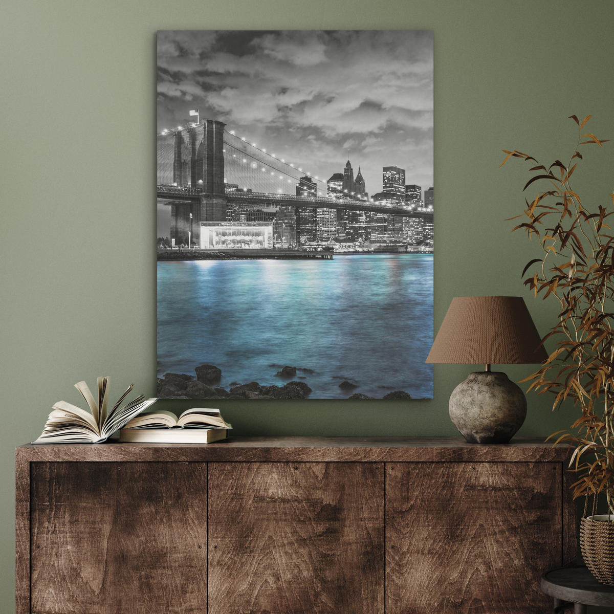 AKUSTIKPANEEL New York - Skyline - Stadt - Blau 60x80 cm - Blaugrau, Textil (60/0.9/80cm) - MuchoWow