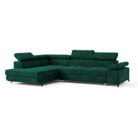ECKSOFA FAVIEN L-S Grün Velours-Stoff mit Schlaffunktion - Grün, Holz (257/190cm) - MASSENO