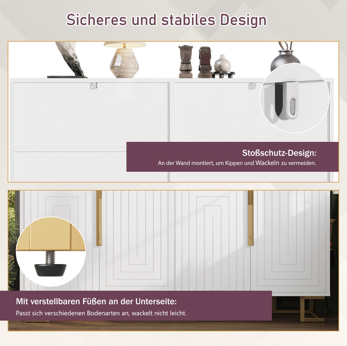 SIDEBOARD 152/40/75 cm mit 2 Türen, 4 Fächern und Kippschutz, MDF, Weiß - Weiß, Holzwerkstoff (152/75/40cm) - Redom