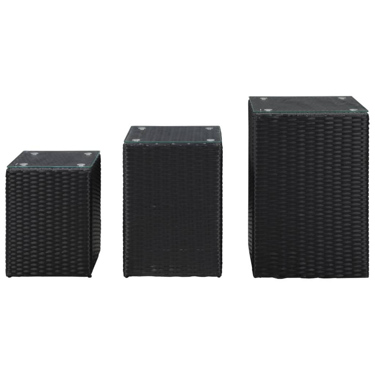 BEISTELLTISCHE 3er set Mit Glasplatte Schwarz Poly Rattan - Schwarz, Kunststoff/Metall (40/40/62cm) - vidaXL