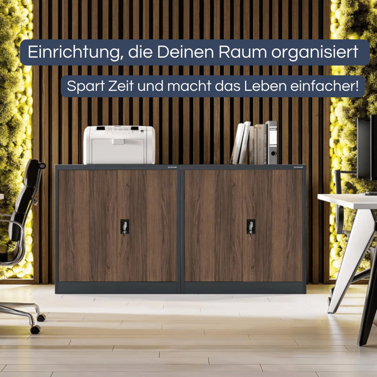 AKTENSCHRANK abschließbar KADO mit Flügeltüren 93x90x40cm Anthrazit-Nussbaum - Anthrazit, Metall (90/93/40cm) - DELUKE