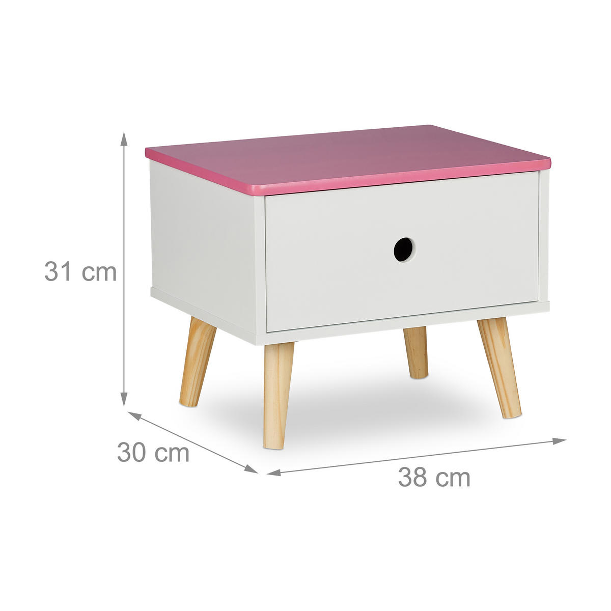 KINDER-NACHTTISCH - Multicolor, Holz/Holzwerkstoff (38/31/30cm) - Relaxdays