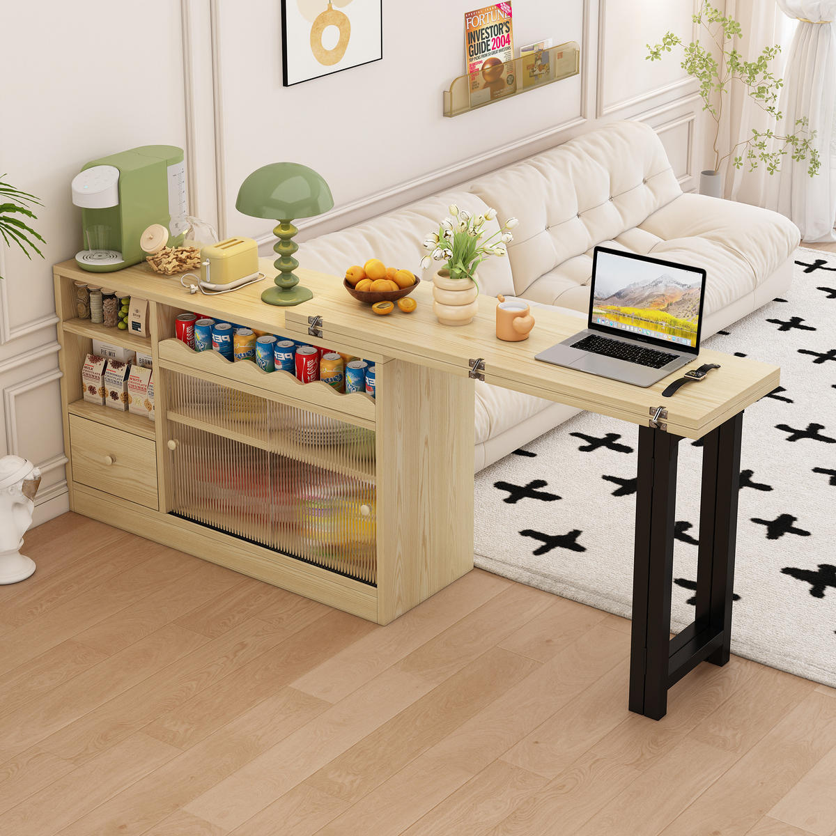 ESSTISCH ausziehbar klappbar – 360° drehbar mit Stauraum, mobiler Küchentisch, moderne Holzoptik Natur/Schwarz - Naturfarben, Holzwerkstoff (90/52/26.5cm) - Ej. Life