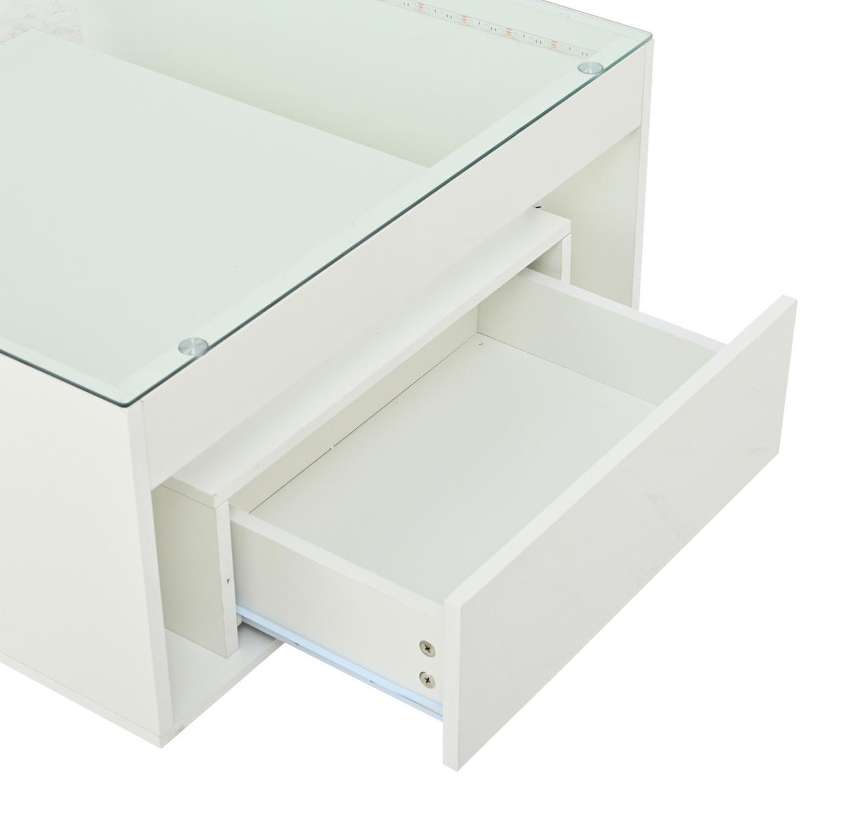 COUCHTISCH 70/70/35 cm in Weiß aus MDF und Glas mit LED und Stauraum - Weiß, Holzwerkstoff (70/70/35cm) - OKMYHOME