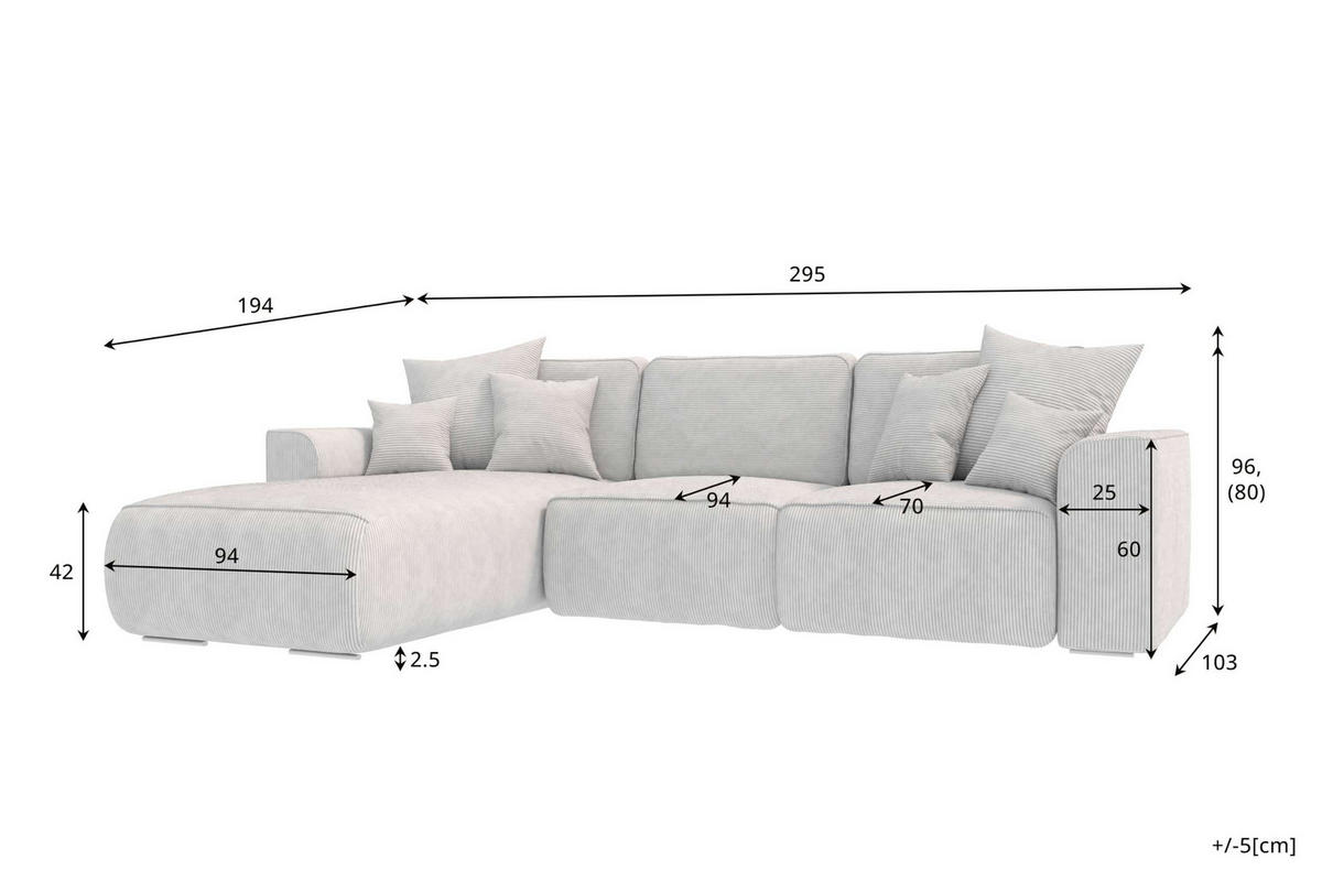 ECKSOFA GUSTO Cordstoff Braun Links inkl. Schlaffunktion - Chromfarben/Braun, Kunststoff/Textil (295/194cm) - 99rooms