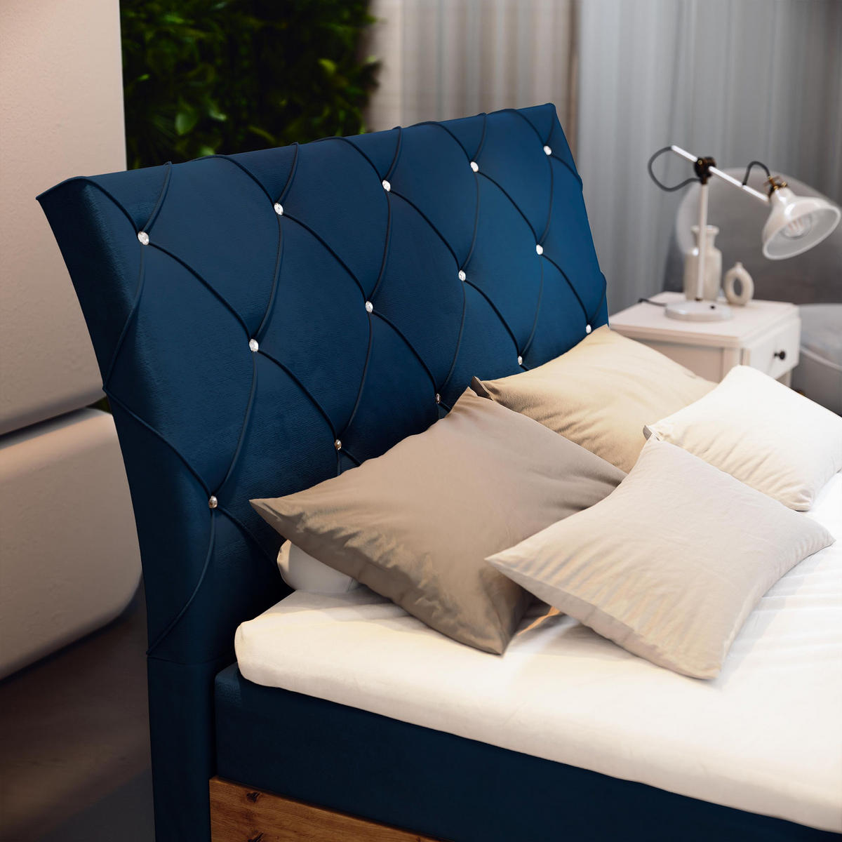 BOXBETT VELLANO 180x200 cm mit Matratze und Topper - Blau - Blau, Holz (180/200cm) - MASSENO