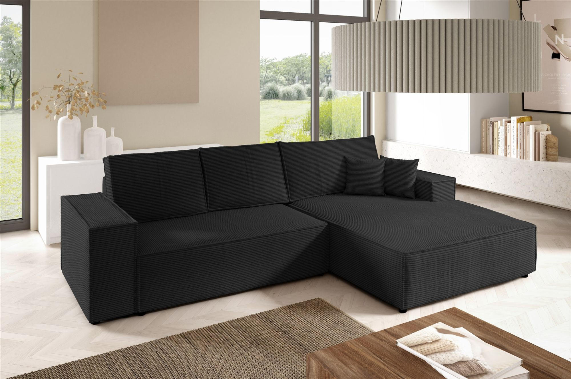 ECKSOFA Corunia In Poso - Schwarz, Holzwerkstoff/Textil (294/185cm) - Fun Möbel