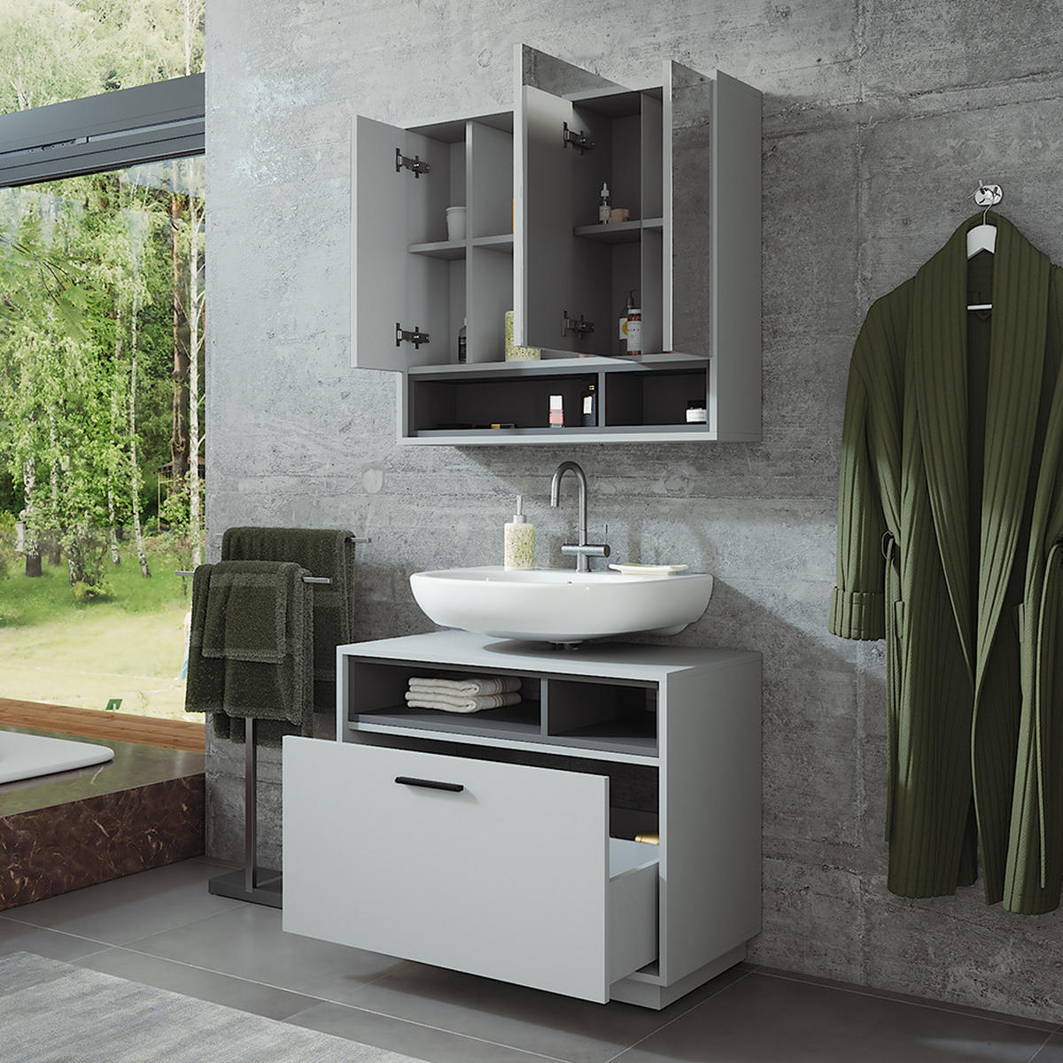 SADA KOUPELNOVÉHO NÁBYTKU Beatrice Šedá/antracitová - šedá/antracitová, kompozitní dřevo (80/64/35cm) - Vicco