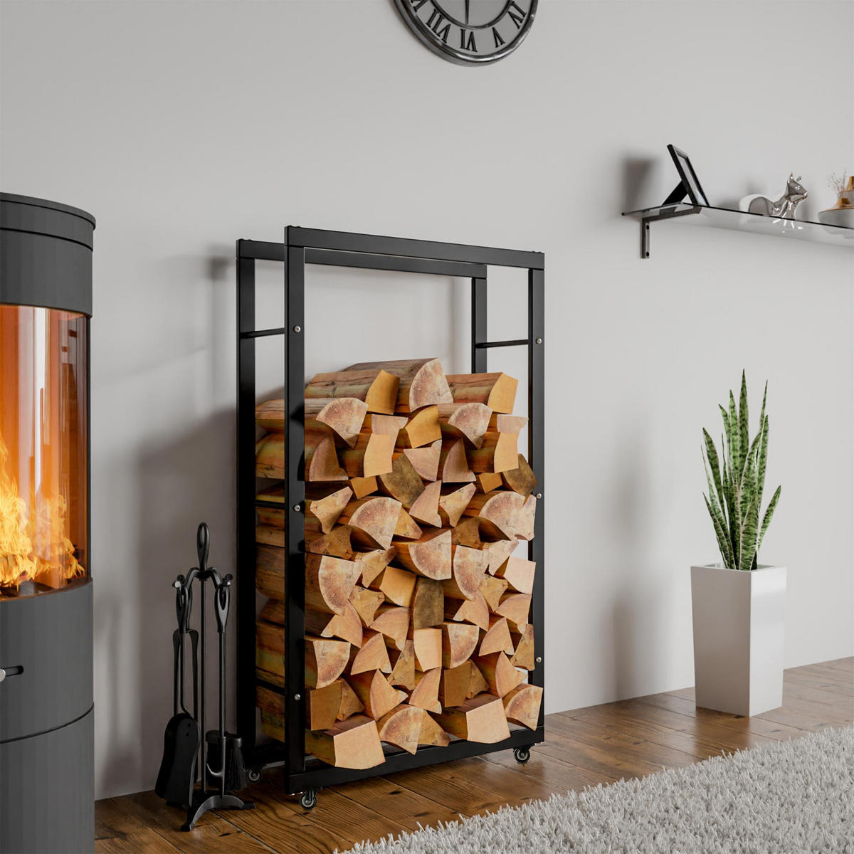 KAMINHOLZREGAL 60/25/150 cm Metall Schwarz - Schwarz, Metall (60/150/25cm) - CLP