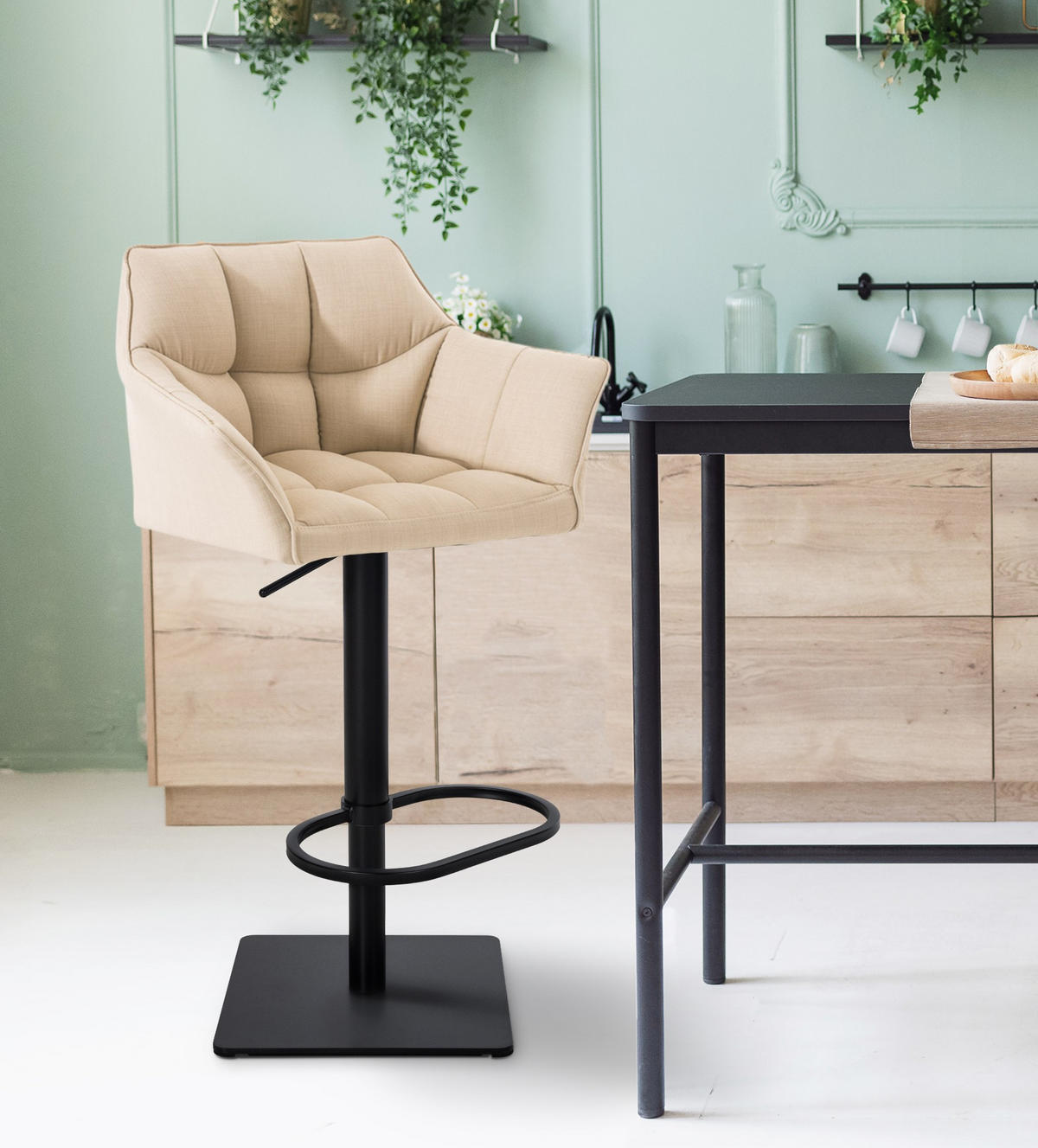 BARHOCKER Stoff Creme - Creme/Schwarz, Textil/Metall (64/88/45cm) - CLP