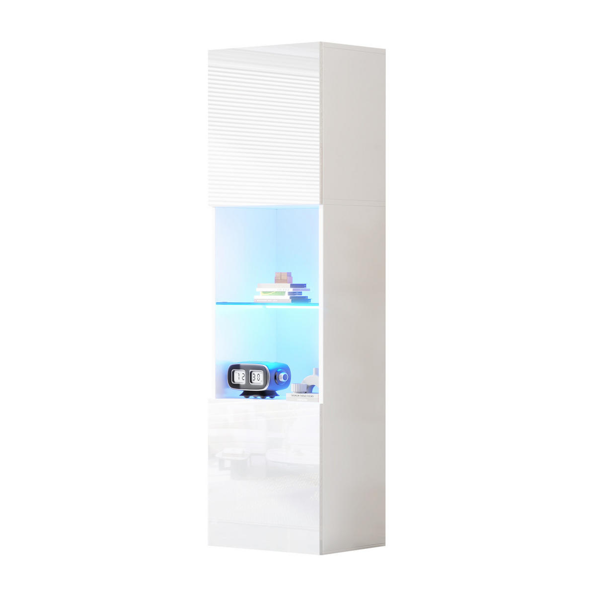 VITRINE 45/35/160 cm in Weiß Hochglanz mit LED-Beleuchtung - Weiß, Holzwerkstoff (45/160/35cm) - Flora Grace
