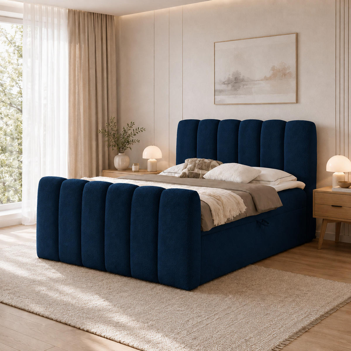 BOXBETT mit Topper und Stauraum 120x200 cm in Marineblau - Blau, Textil (120/200cm) - Home Collective