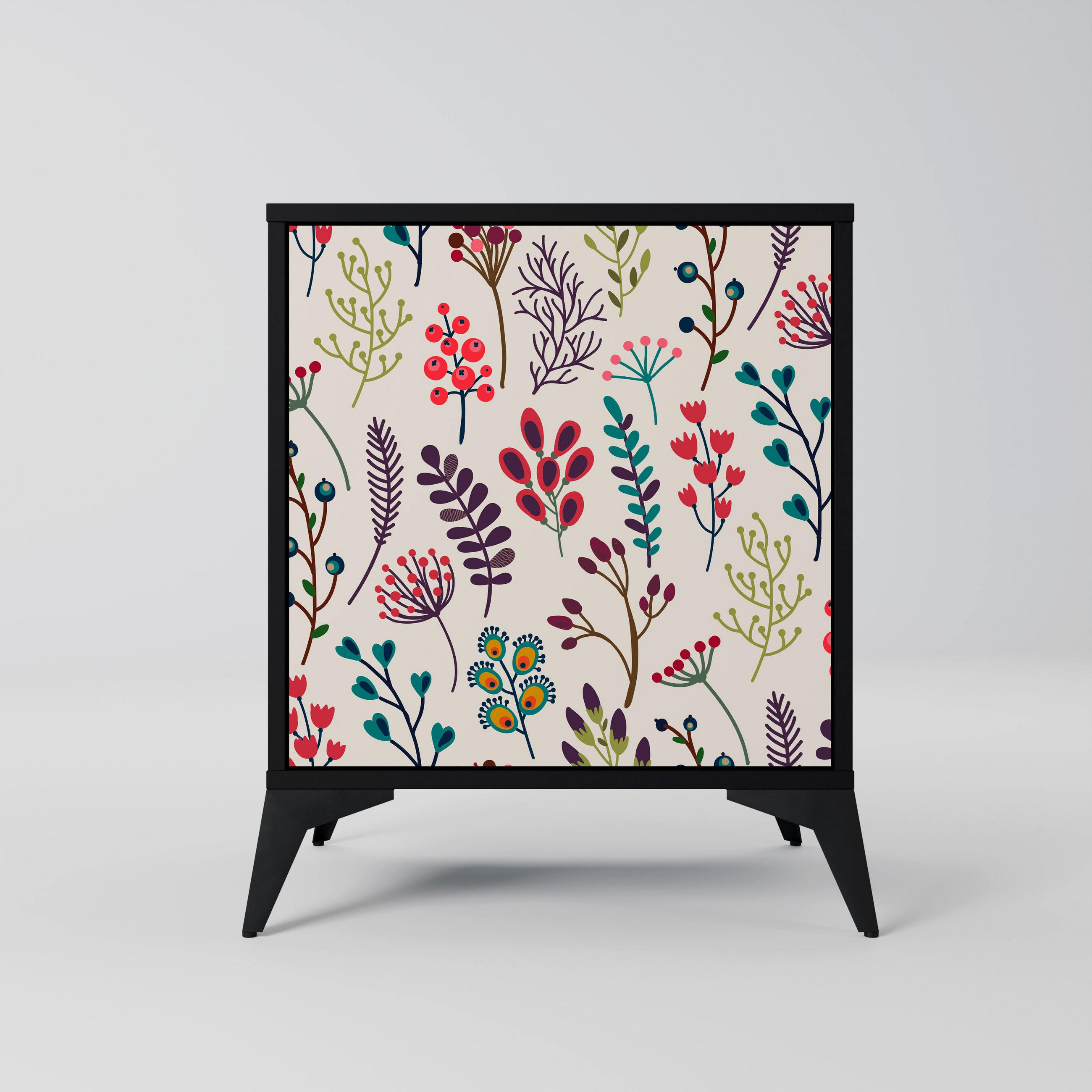 SIDEBOARD AUTUMN SUNDRIES, Schwarz, 57,5x42x70,5 cm, Schwarze Metall-Sternfüße - Multicolor/Schwarz, Holzwerkstoff/Metall (57.5/70.5/42cm) - SpaceRebels