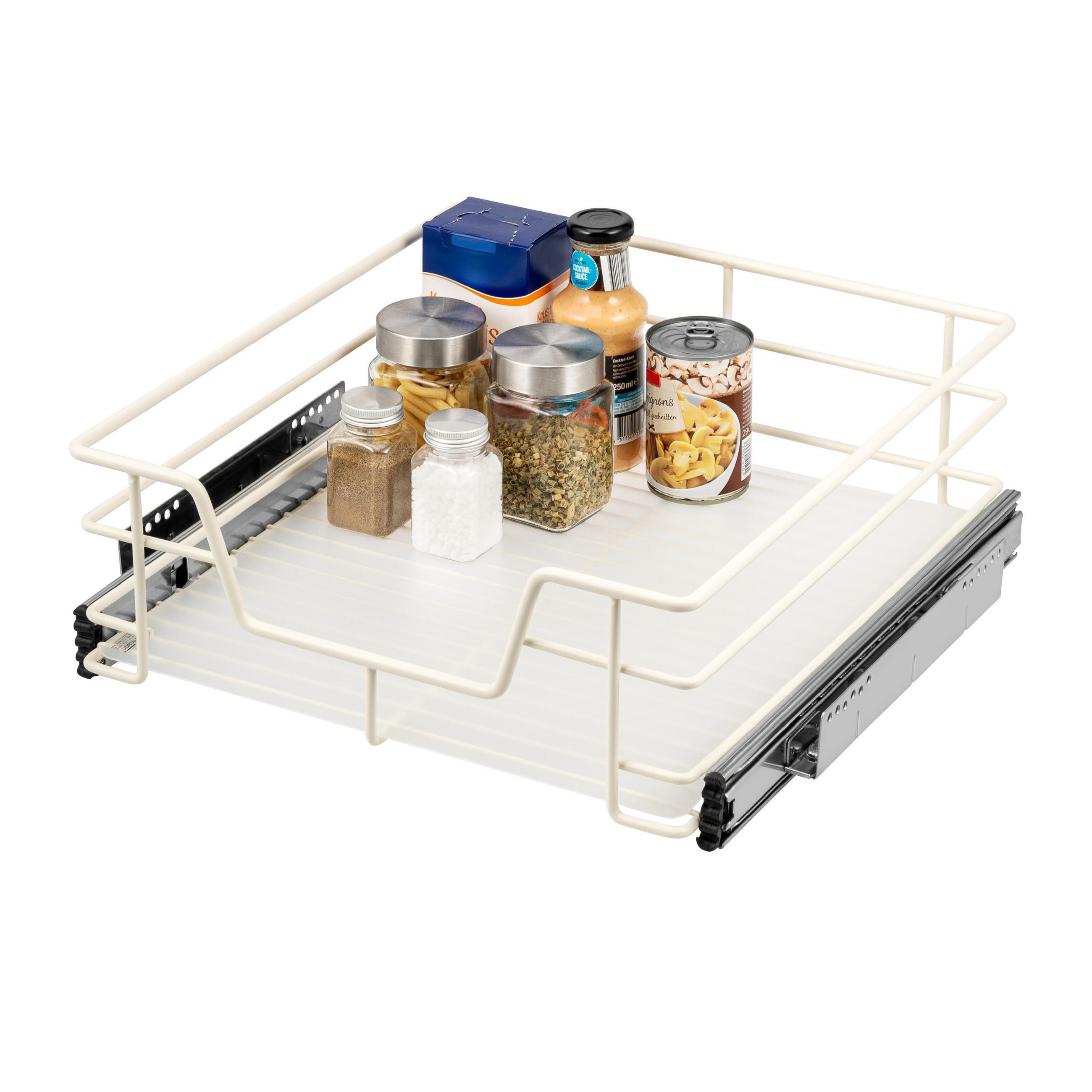 TELESKOPSCHUBLADE für 45 cm Schrank mit Einlegeboden, aus Metall, cremeweiß - Creme, Metall (42/14/44cm) - bremermann