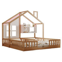 KINDERBETT 90/200 cm mit LED-Beleuchtung, Hausdesign, Sicherheitsgittern und Ablagefächern, Natur Holzwerkstoff - Naturfarben, Holzwerkstoff (90/200cm) - Redom