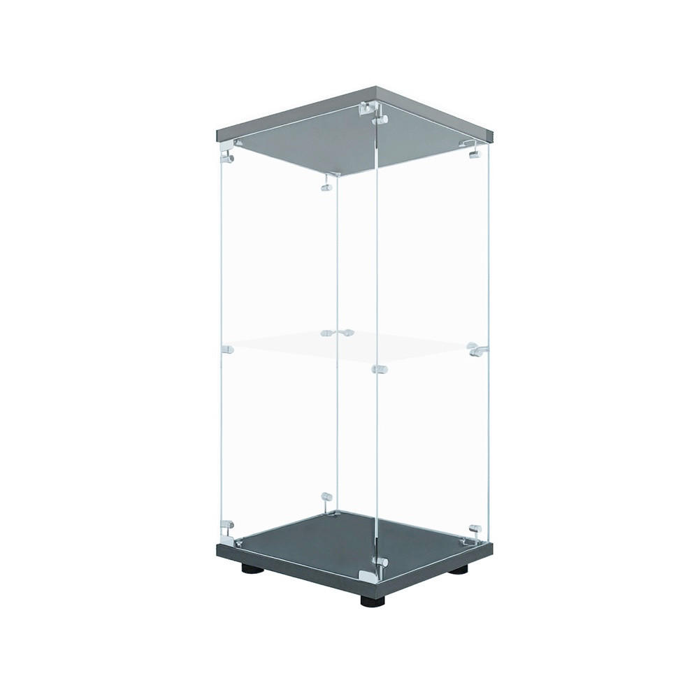 VITRINE - Glasvitrine mit 1 Tür und 2 Ebenen - integrierte LED-Spot-Beleuchtung - Schwarze Decken- und Bodenplatte - Schwarz, Glas (40.35/86.2/36.5cm) - DELFA