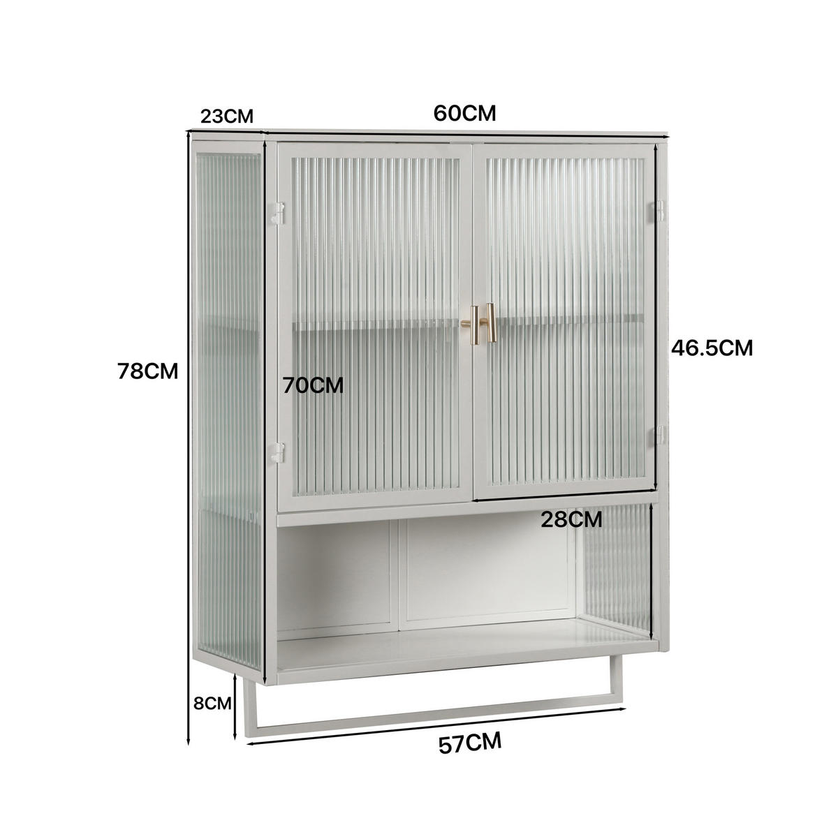 KÜCHENOBERSCHRANK 60/23/78 cm mit Glasfront, 2 Türen und offener Ablage - Weiß, Glas (60/78/23cm) - BEAOK