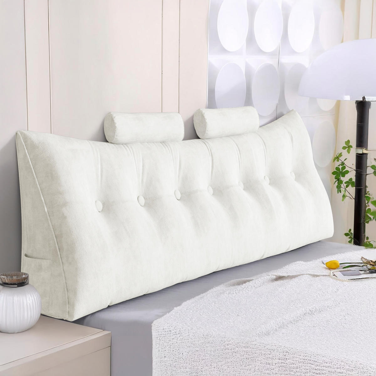 KEILKISSEN mit einem runden Kissen 3er-Set Samt Weiß 200cm - Weiß, Textil (20/200cm) - Vercart