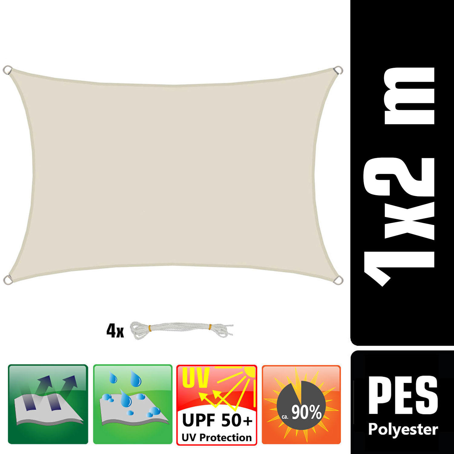 UV-SONNENSEGEL 1/2 m, Rechteckig, Wasserdicht, Beige - Beige, Kunststoff (100/200cm) - Amanka