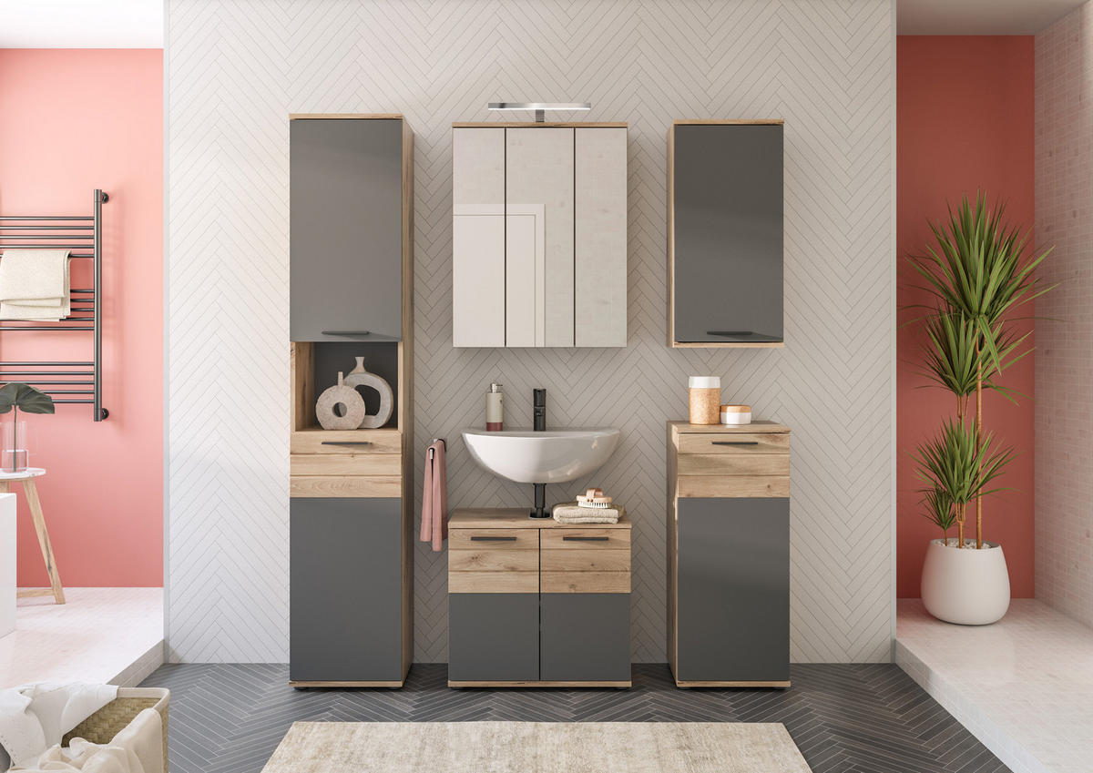 HÄNGESCHRANK MASON (B/H/T: ca. 37/77/24 cm) in Nox Oak Nachbildung/Basalt grau - Eichefarben, Holzwerkstoff (37/77/24cm)