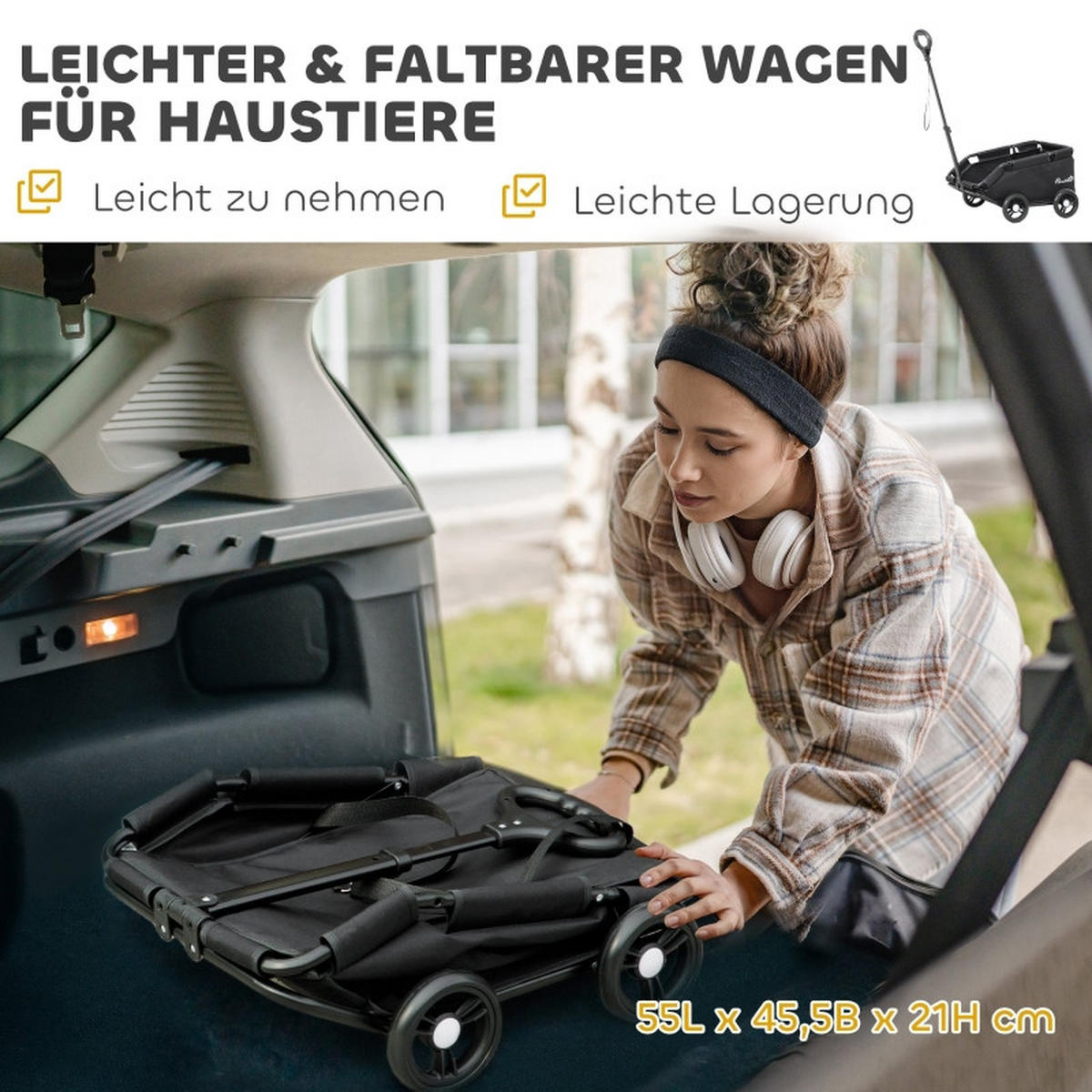 GARTENKARRE aus Polyester in Schwarz mit 4 EVA-Rädern - Schwarz, Textil (45/28/53cm) - Modfu