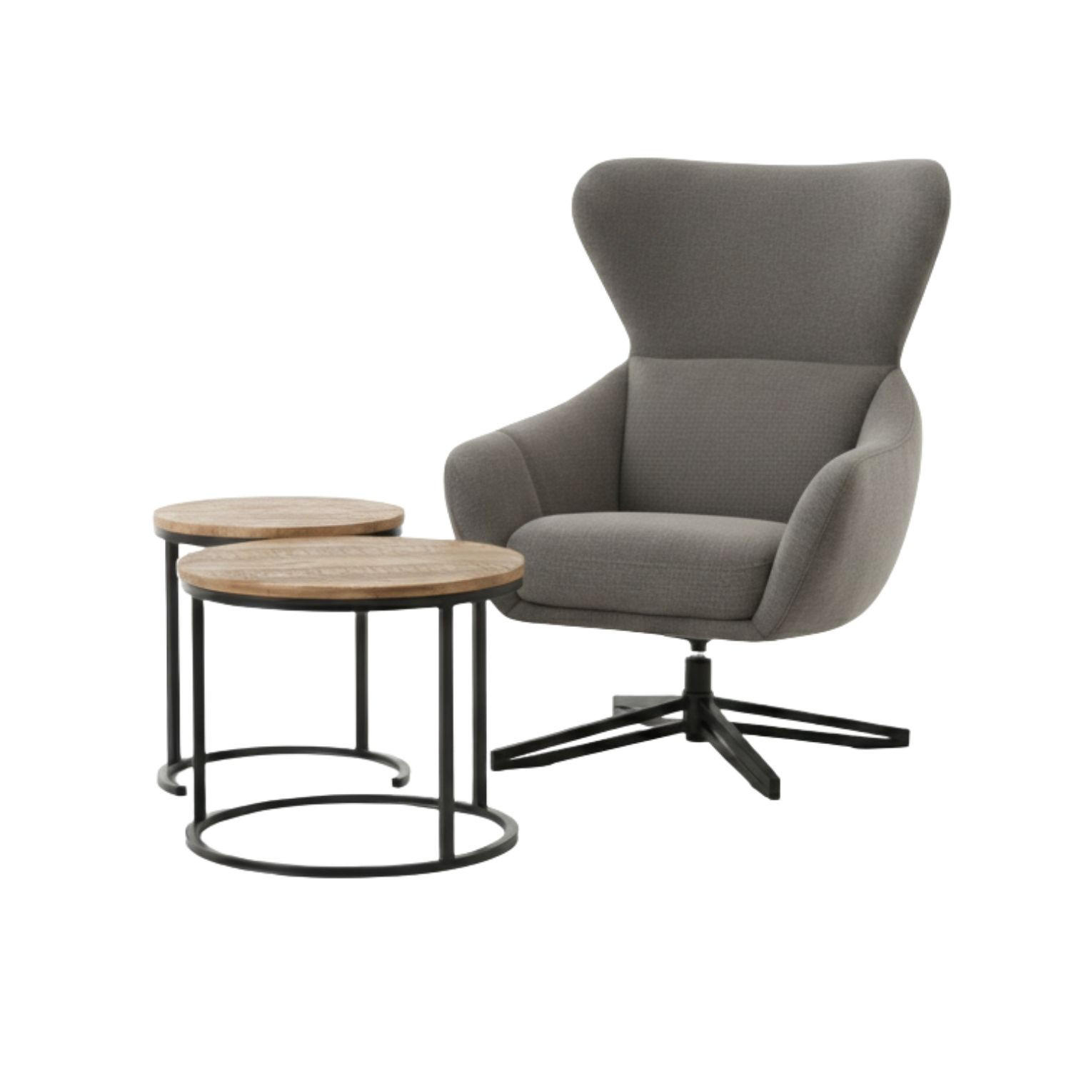 MÖBELSET Couchtisch Fermo und Ohrensessel Marconia dunkelgrau - Dunkelgrau/Schwarz, Holz/Textil (58/45/58cm) - bene living