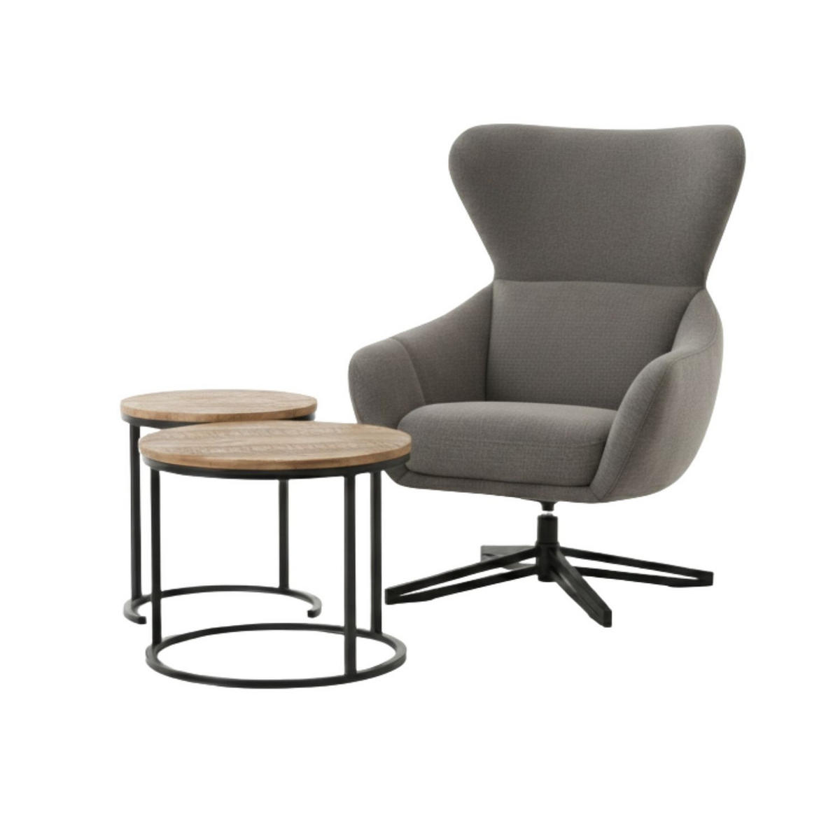 MÖBELSET Couchtisch Fermo und Ohrensessel Marconia dunkelgrau - Dunkelgrau/Schwarz, Holz/Textil (58/45/58cm) - bene living