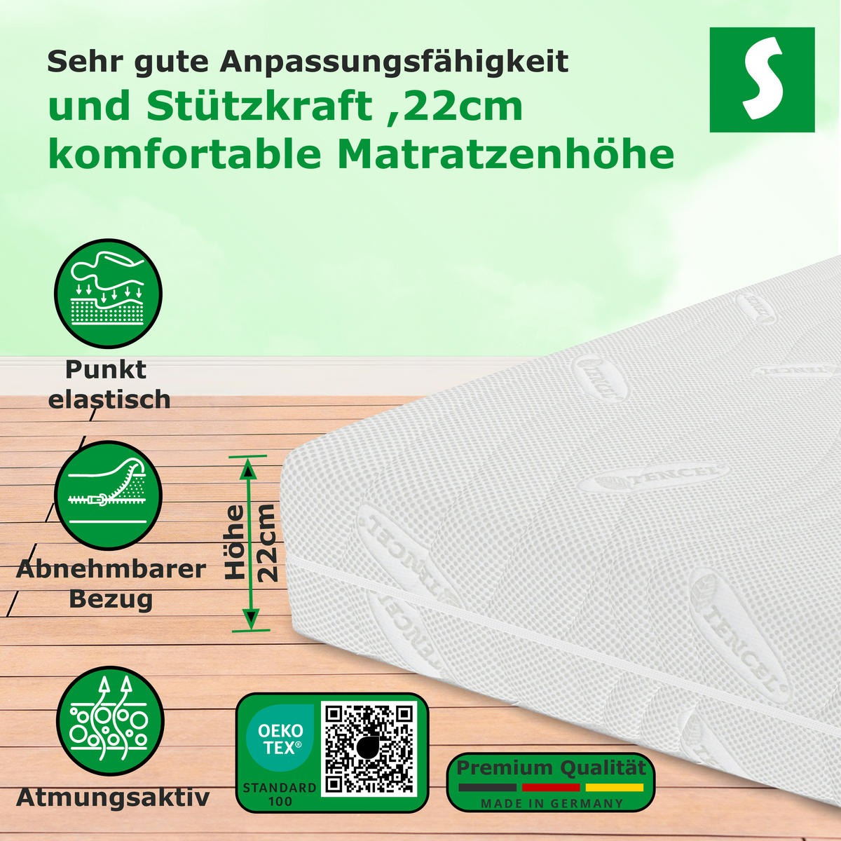KALTSCHAUMMATRATZE 90x200 H2/H3 H2/H3 deLuxe 7 Zonen , Hybrid DUO - Weiß, Textil (90/200cm) - Schlaftroll