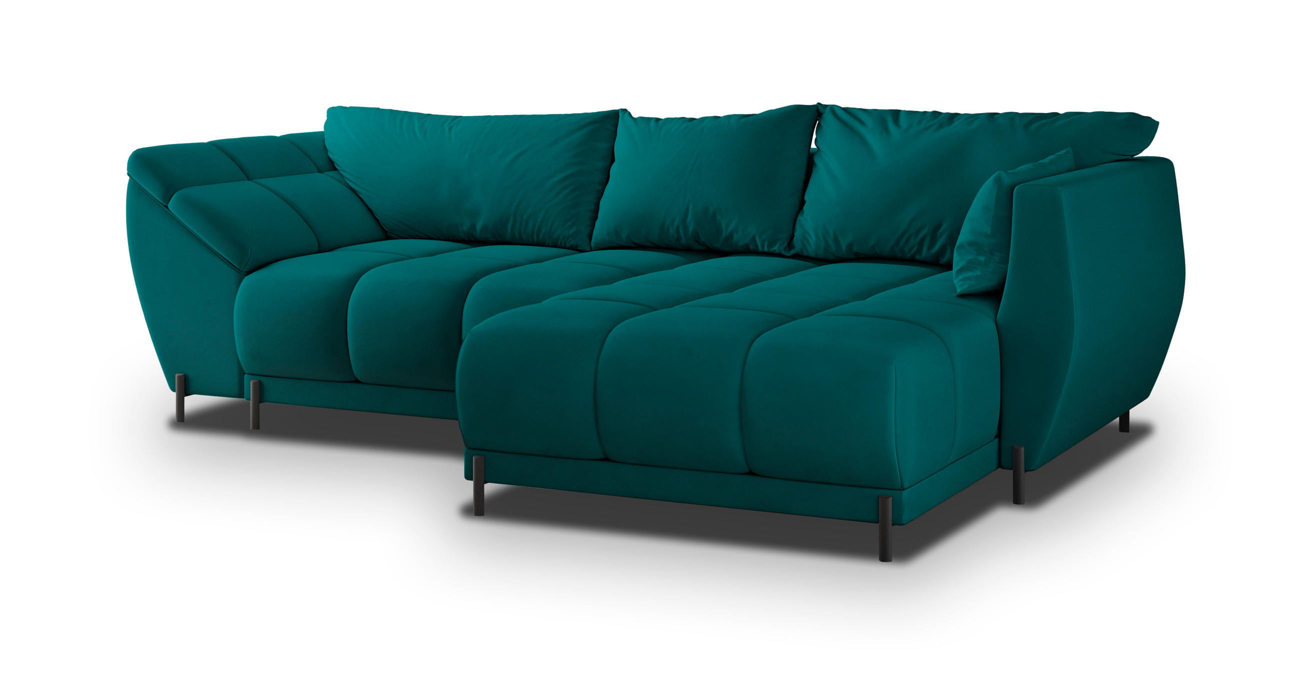 ECKSOFA VESTANO R-S Blau Velours-Stoff mit Schlaffunktion - Blau, Holz (287/182cm) - MASSENO