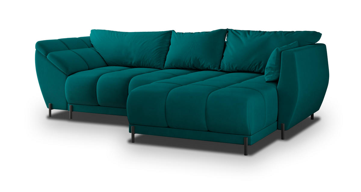 ECKSOFA VESTANO R-S Blau Velours-Stoff mit Schlaffunktion - Blau, Holz (287/182cm) - MASSENO