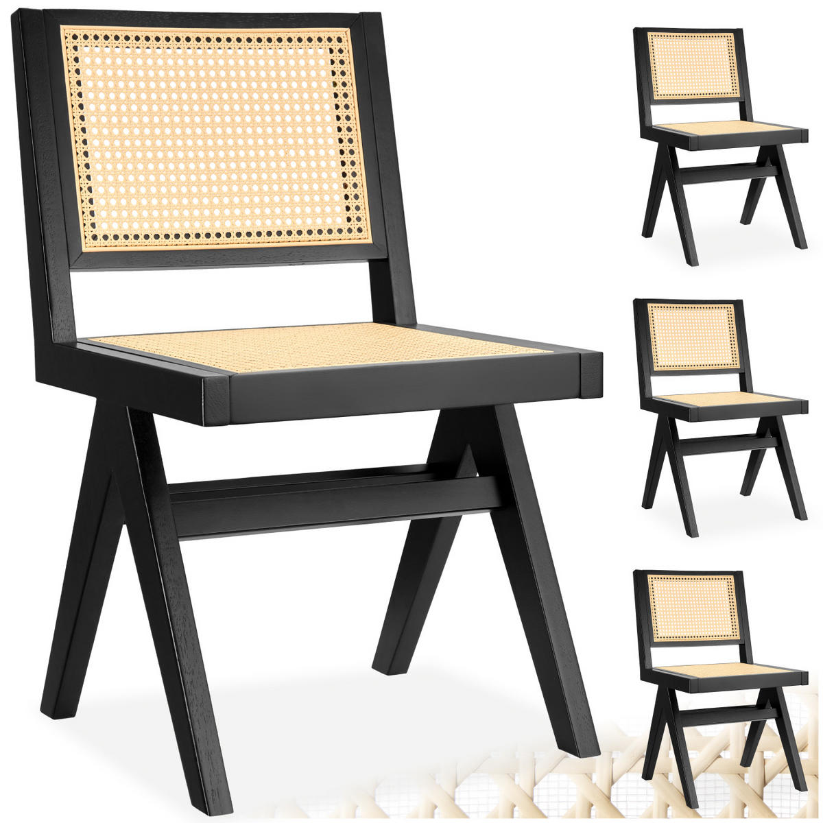 HOLZSTUHL 4er Set Lissy,48,5 x 53,5 x 83 cm, Belastbarkeit 120 kg,schwarz - Schwarz, Holz (48.5/83/53.5cm) - tectake